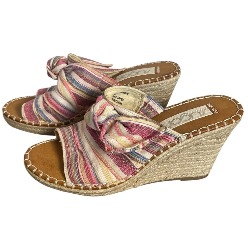 Sugar‎ Hundreds Wedge Sandals Fabric Natural Multicolor Beach Stripe Size 8.5